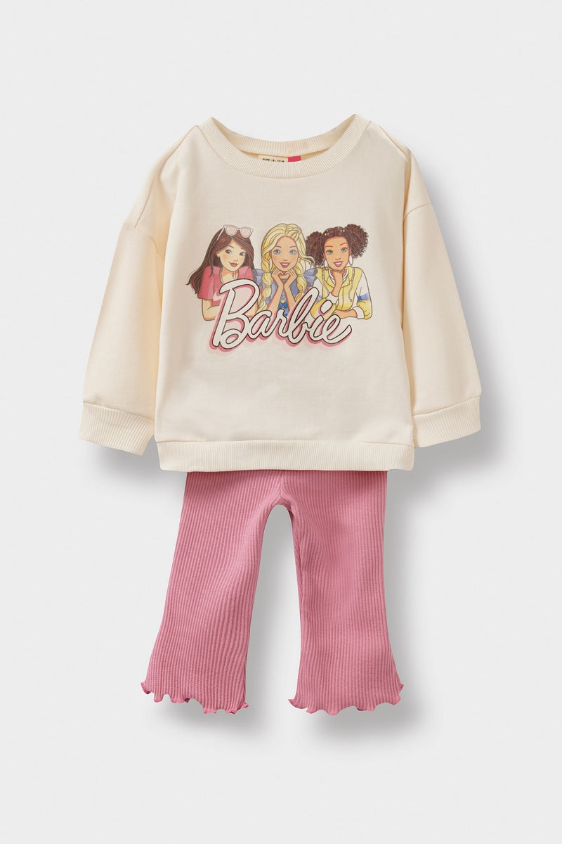 DeFacto Pink BabyGirl Baby Girl Barbie Sweatshirt Leggings 2 Piece Set Casual - Image 1