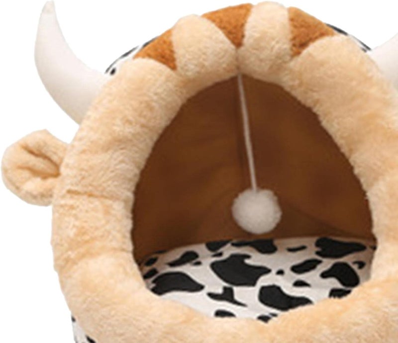 Round Dog Cat Bed Warm Calming Sleeping Kennel, Cow, S - Image 3
