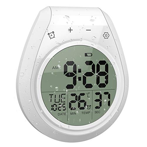Shower Timer Clock Waterproof Digital Bathroom Kitchen Wall Clock with LCD Display 1224 Hour Format Temperature Countdown Timer Suction Cup Hanging Hole