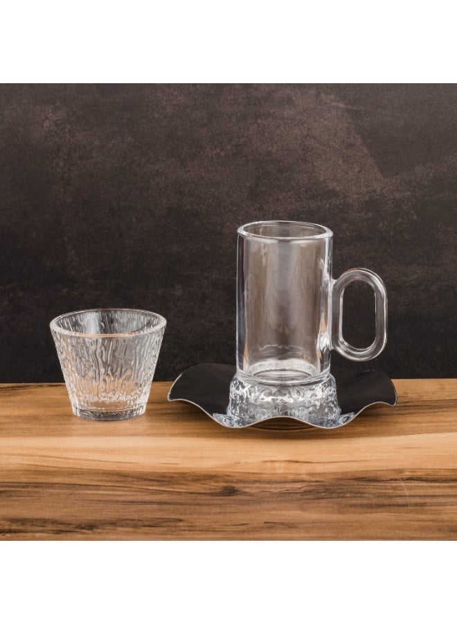 دانيا ✨☕ طقم فناجين شاي وقهوة زجاج فاخر مع صحون ستانلس ستيل – 18 قطعة | تصميم أنيق لضيافة راقية ✨ - Image 2