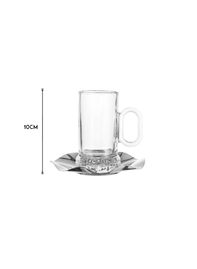 دانيا ✨☕ طقم فناجين شاي وقهوة زجاج فاخر مع صحون ستانلس ستيل – 18 قطعة | تصميم أنيق لضيافة راقية ✨ - Image 5