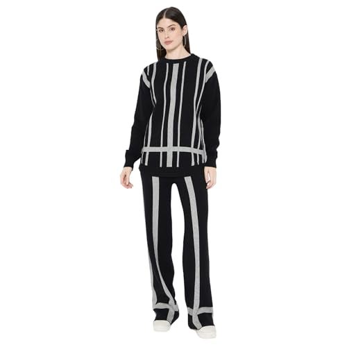CAMEY Women's Long Sleeve round neck woolen Co-Ord Set (Black, Free Size) - Image 1