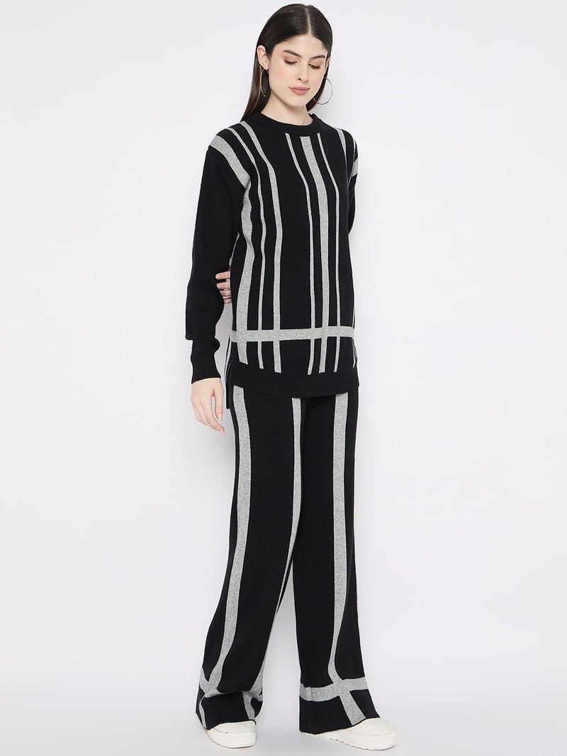 CAMEY Women's Long Sleeve round neck woolen Co-Ord Set (Black, Free Size) - Image 4