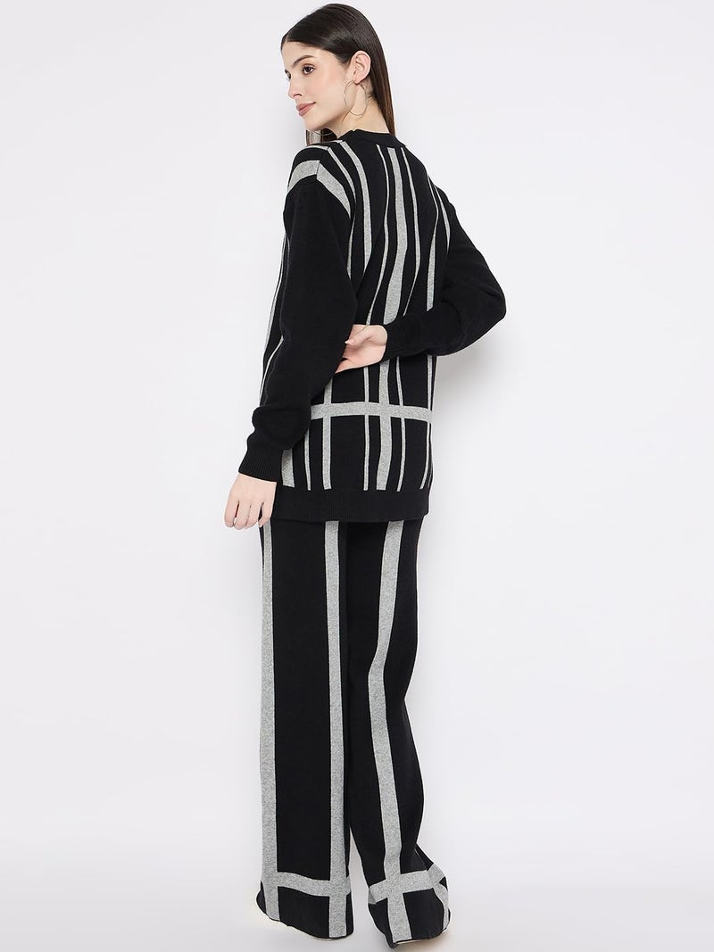 CAMEY Women's Long Sleeve round neck woolen Co-Ord Set (Black, Free Size) - Image 5