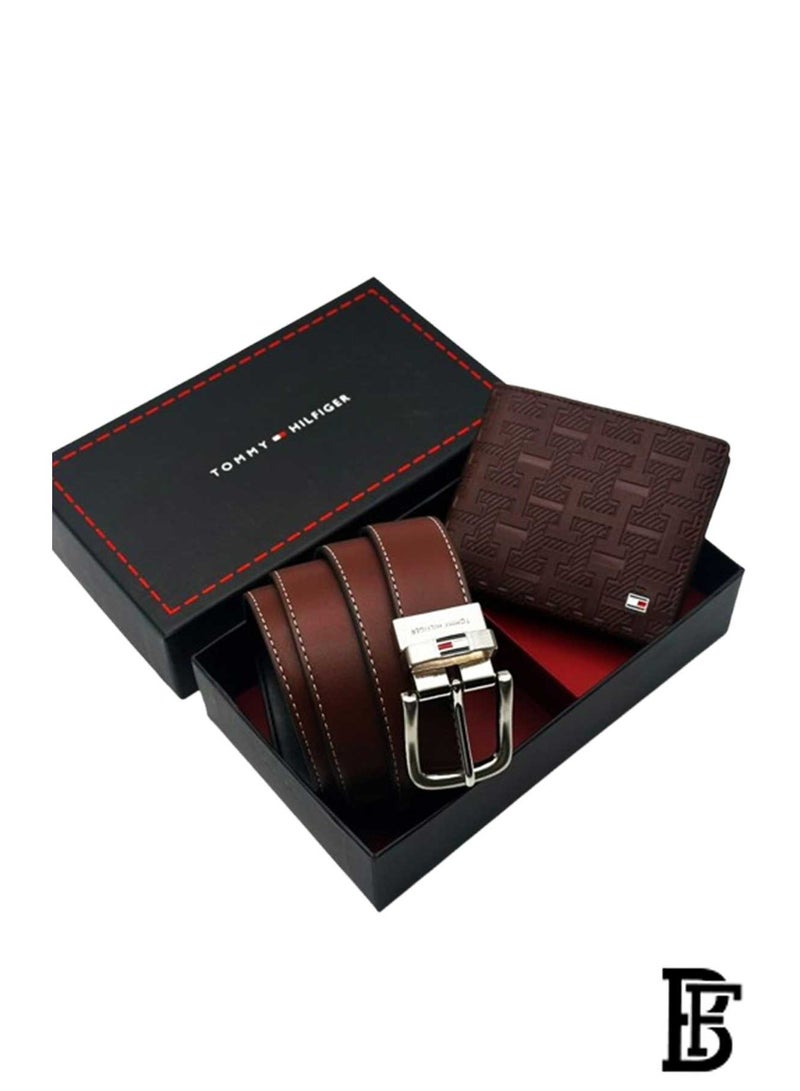 تومي هيلفيغر سبورت طقم هدية رجالي تومي هيلفيغر محفظة جلدية وحزام أسود / بني - أسود