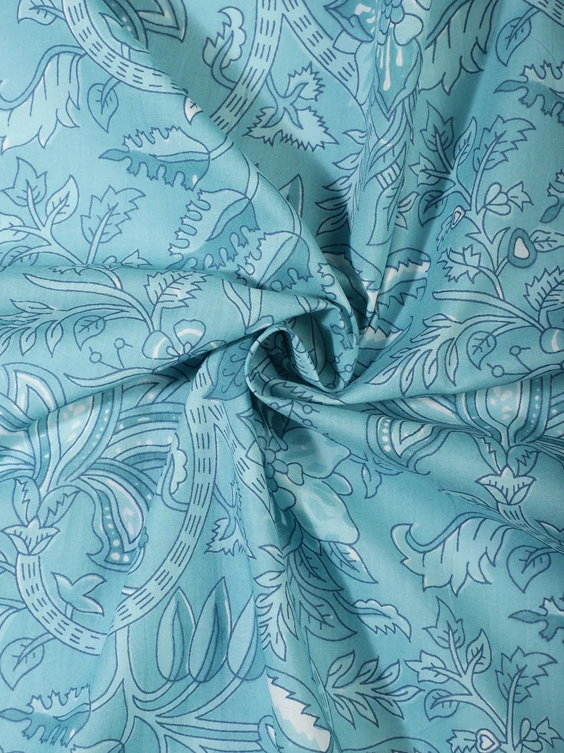 أيه كيه إس Sky Blue Floral Print Fabric One Meter