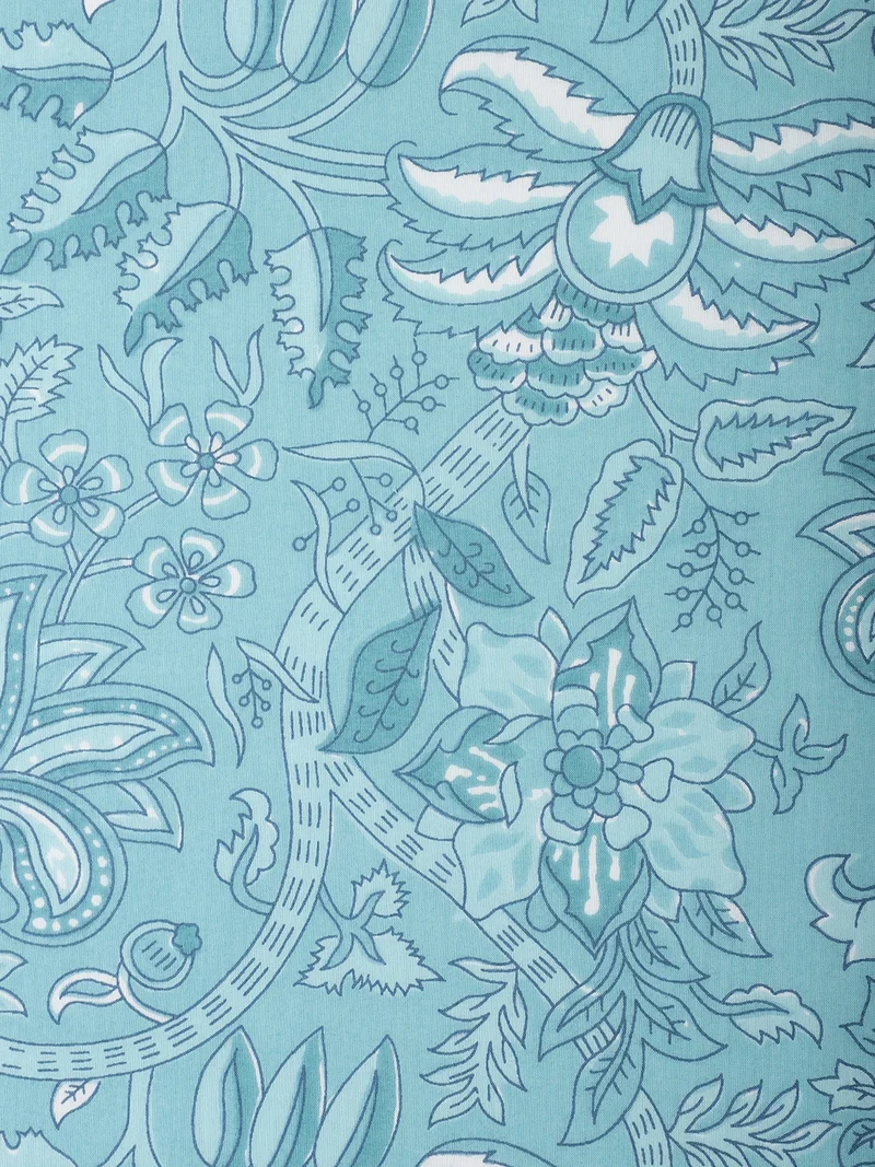 AKS  Sky Blue Floral Print Fabric One Meter  | Best Price UAE