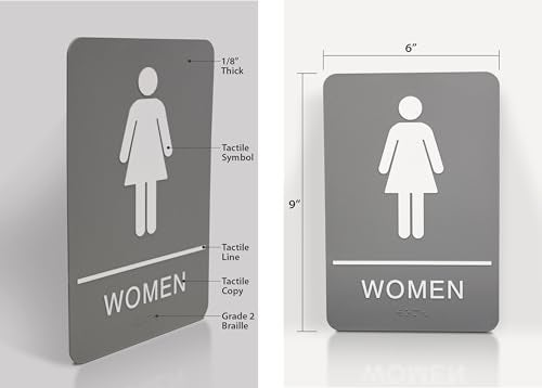Headline Sign 5217 Women's Restroom ADA Sign with Grade 2 Braille and Tactile Graphics, 6" x 9", Gray/White, Made in USA - Image 3