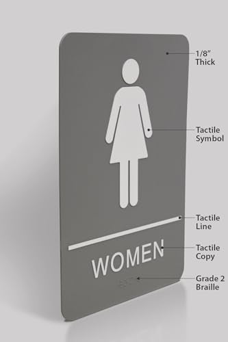 Headline Sign 5217 Women's Restroom ADA Sign with Grade 2 Braille and Tactile Graphics, 6" x 9", Gray/White, Made in USA - Image 5