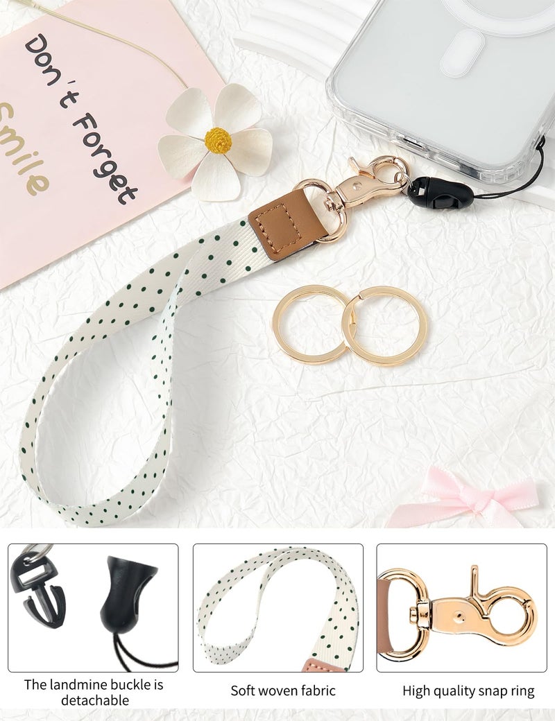 Knagsfa Wristlet Keychain, Cute Wrist Strap for Women, Wrist Lanyard for Keys, Wallet, Id Holder, Cell Phone, Beige Polka Dots - Image 5