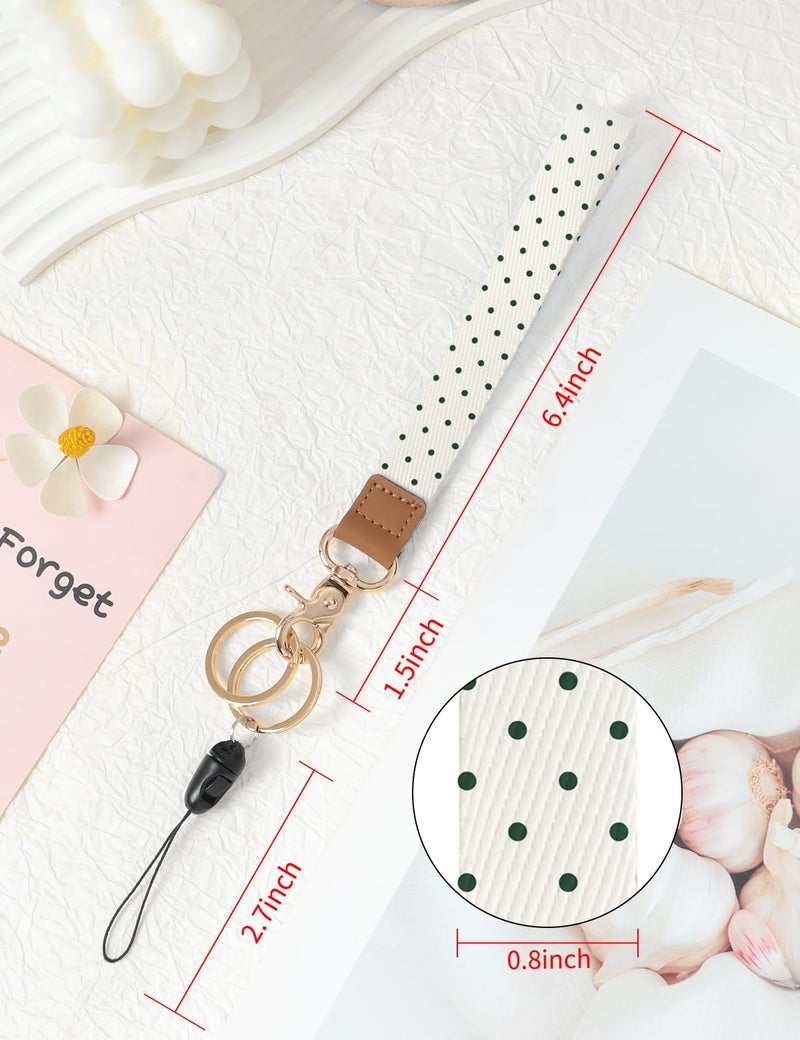 Knagsfa Wristlet Keychain, Cute Wrist Strap for Women, Wrist Lanyard for Keys, Wallet, Id Holder, Cell Phone, Beige Polka Dots - Image 3