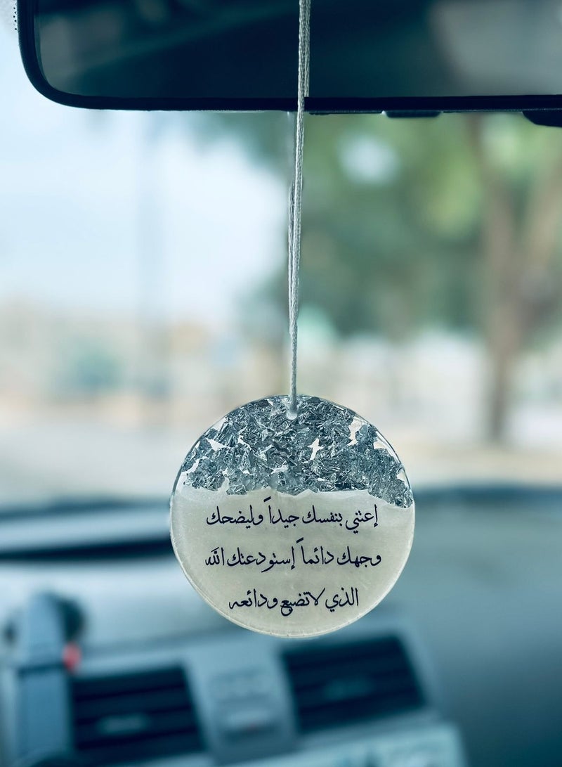 An elegant double-sided car pendant embroidered with silver leaf from luxurious resin - Image 1