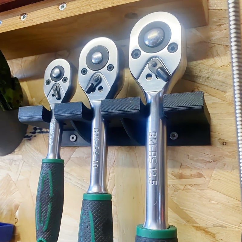Black Ratcheting Wrench Storage Rack Wall Mounted Holder Tool Organizer Easy Access And Setup Utility Shelves - Image 4