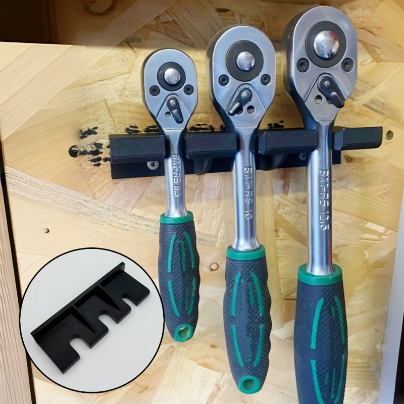 Black Ratcheting Wrench Storage Rack Wall Mounted Holder Tool Organizer Easy Access And Setup Utility Shelves - Image 2