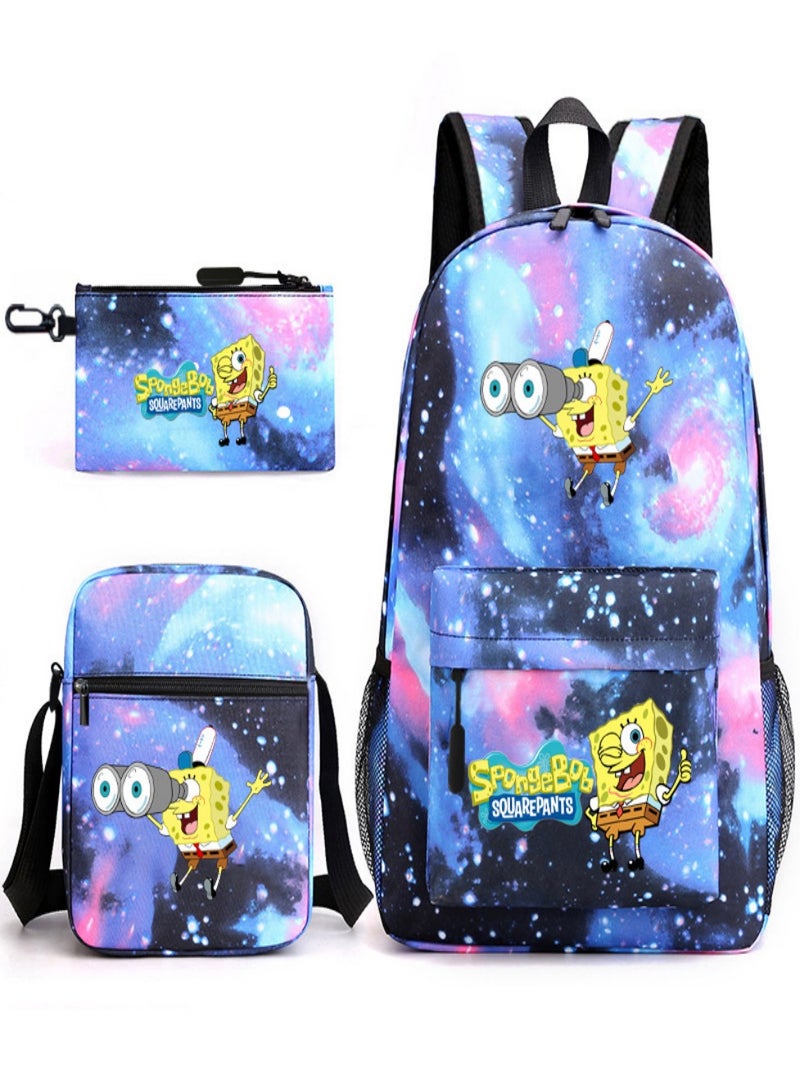 SpongeBob SquarePants Children Backpack Schoolbag Teen Student School Book bag with Lunch Box Pen Case 3 in 1 for Kids