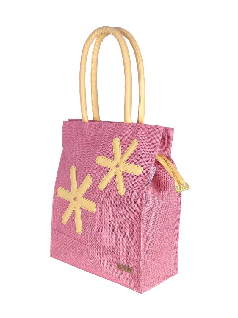 Foonty Exclusive Star Daily Use Jute Lunch Bag (Pink, FFFWB6013C) - Image 1