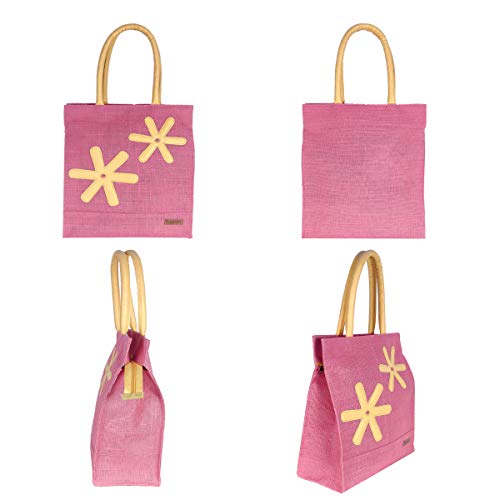 Foonty Exclusive Star Daily Use Jute Lunch Bag (Pink, FFFWB6013C) - Image 2