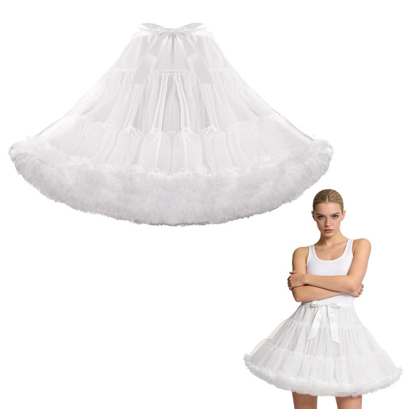 iHUFeather Womens Petticoat Tutu Skirt 3-Layered Pleated Tulle Underskirt Puffy Ballet Party Skirt (White) - Image 1
