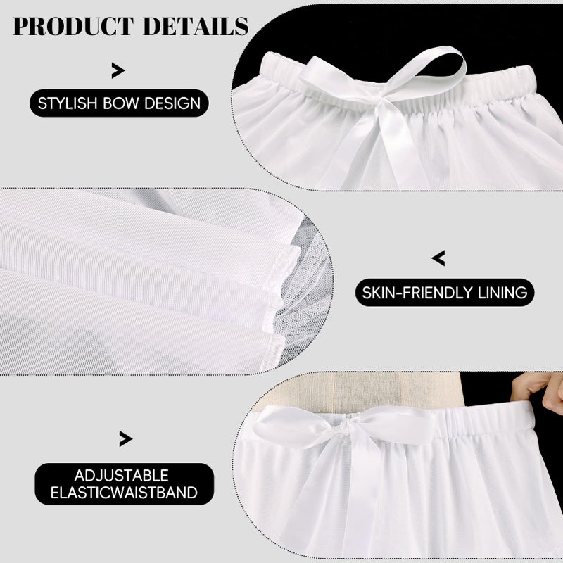 iHUFeather Womens Petticoat Tutu Skirt 3-Layered Pleated Tulle Underskirt Puffy Ballet Party Skirt (White) - Image 3