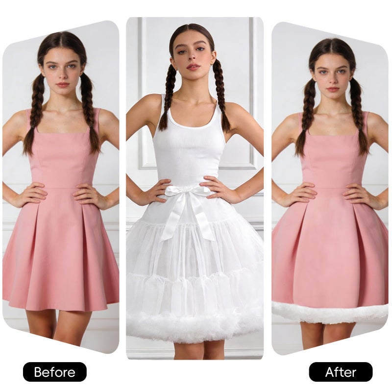 iHUFeather Womens Petticoat Tutu Skirt 3-Layered Pleated Tulle Underskirt Puffy Ballet Party Skirt (White) - Image 5