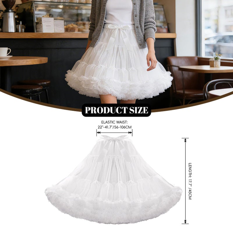 iHUFeather Womens Petticoat Tutu Skirt 3-Layered Pleated Tulle Underskirt Puffy Ballet Party Skirt (White) - Image 2