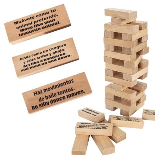 1step2dream Spanish Stacking Tower Game Bilingual Block Game for Kids Adults Perfect for Family Classroom 54 Hilarious Commands Ideal Learning Board Game Gift - Image 1