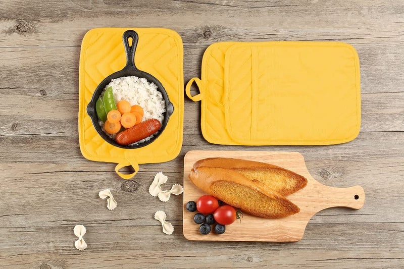 VEIKERY Oven Pot Holder with Pocket Cotton Heat Resistant Coaster Potholder Kitchen Hot Pad Oven Mitts for Cooking Square 7"x9"Set of 5 (Yellow) - Image 5