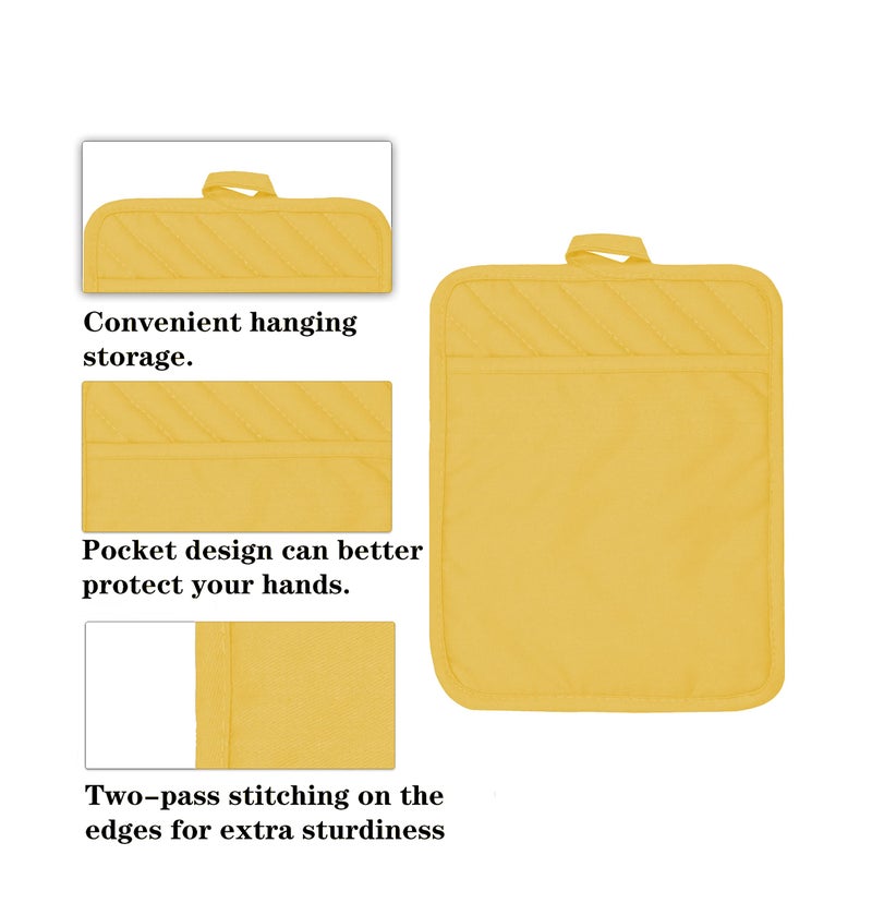 VEIKERY Oven Pot Holder with Pocket Cotton Heat Resistant Coaster Potholder Kitchen Hot Pad Oven Mitts for Cooking Square 7"x9"Set of 5 (Yellow) - Image 3