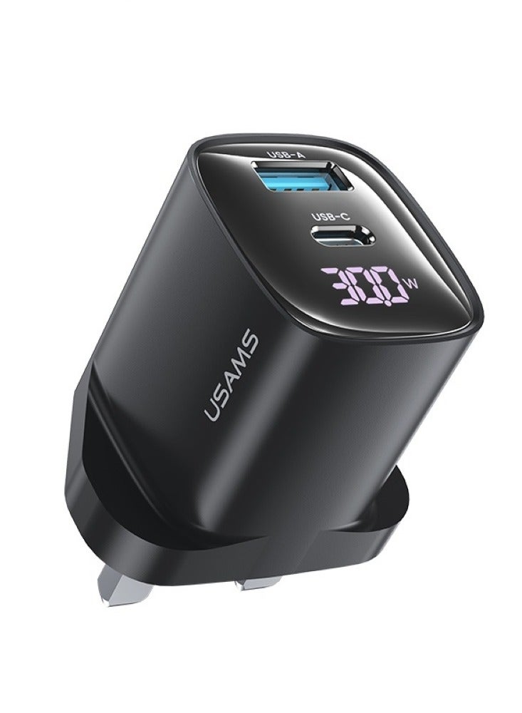 أوسامس شاحن سريع ثنائي المنافذ بقدرة 30 وات (المملكة المتحدة) - تصميم مطلي بالكهرباء مع شاشة رقمية - Image 1