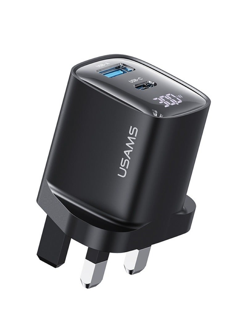 أوسامس شاحن سريع ثنائي المنافذ بقدرة 30 وات (المملكة المتحدة) - تصميم مطلي بالكهرباء مع شاشة رقمية - Image 2