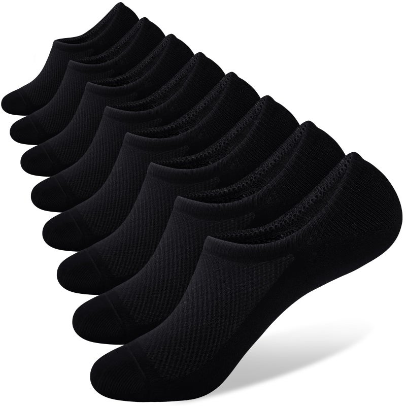 SIXDAYSOX Low Cut Socks Pure Black 8 Pairs Mens No Show Socks Size 12-15 Cotton Anti-Slip Casual Socks for Loafer Flats Sneakers