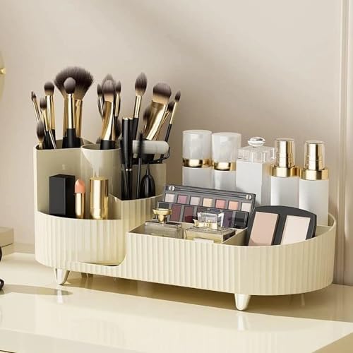 HOME CUBE Rotating Makeup Organizer for Vanity, 360° Rotating Bathroom Organizer, Cosmetic Toiletries Perfume Storage Organizer for Dressing Table Countertop Bedroom Bathroom Makeup Room (Ivory) - Image 2