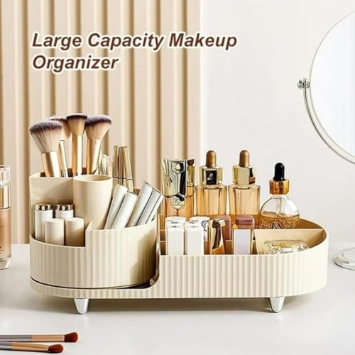 HOME CUBE Rotating Makeup Organizer for Vanity, 360° Rotating Bathroom Organizer, Cosmetic Toiletries Perfume Storage Organizer for Dressing Table Countertop Bedroom Bathroom Makeup Room (Ivory) - Image 3