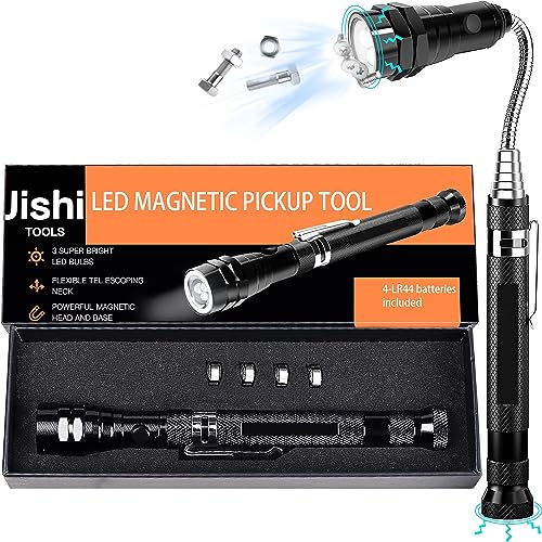 Jishi Gifts for Men, Stocking Stuffers for Men, Magnetic Pickup Tool White Elephant Gifts for Adults, Christmas Dad Gifts for Dad Him Husband Birthday, Telescoping Magnet w/LED Flashlight Cool Stuff Gadgets - Image 1