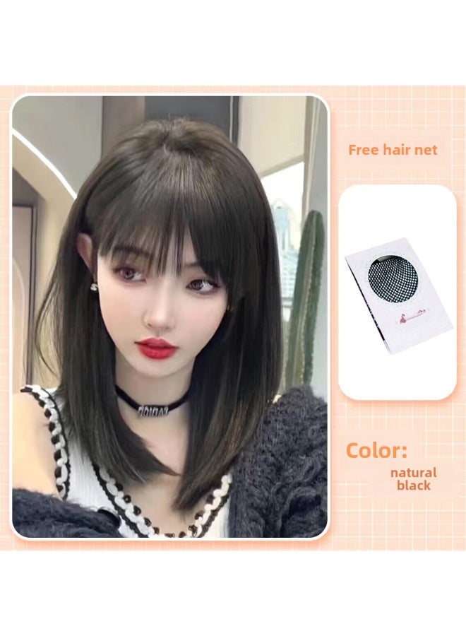 إسكدنيا باروكة صناعية عصرية بطول بوب مظهر طبيعي باللون الأسود الطبيعي