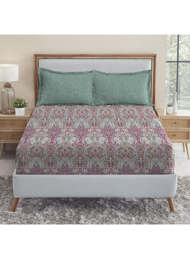 Trident شريحة سرير تريديانت الناعمة والمريحة للسرير المزدوج، 210 TC شريحة سرير قطن 100%، ناعمة وقابلة للتنفس، شريحة سرير بحجم كينغ مع 2 غطاء وسادة - فيكتوريا - Image 3