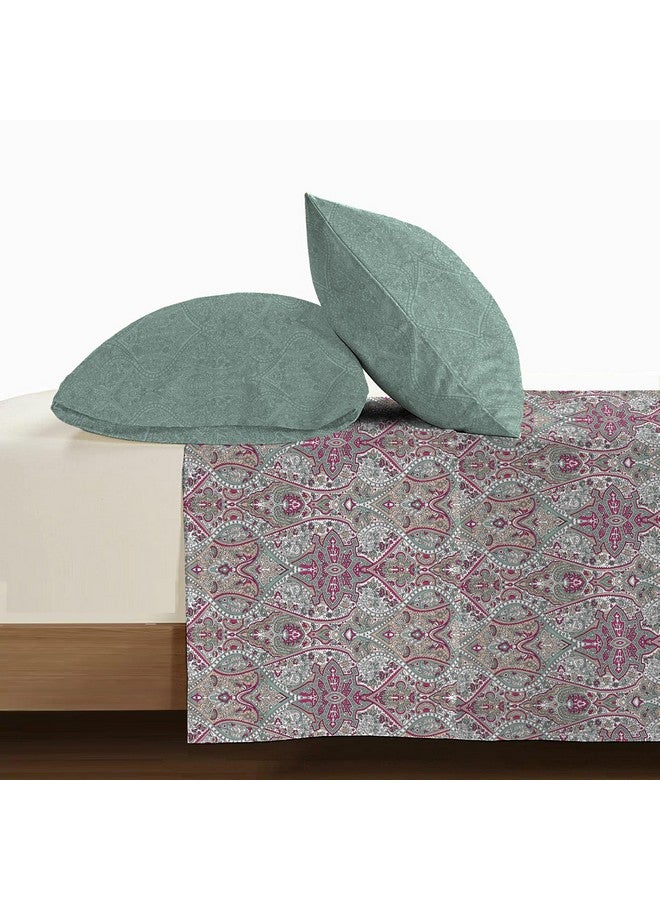 Trident شريحة سرير تريديانت الناعمة والمريحة للسرير المزدوج، 210 TC شريحة سرير قطن 100%، ناعمة وقابلة للتنفس، شريحة سرير بحجم كينغ مع 2 غطاء وسادة - فيكتوريا - Image 4