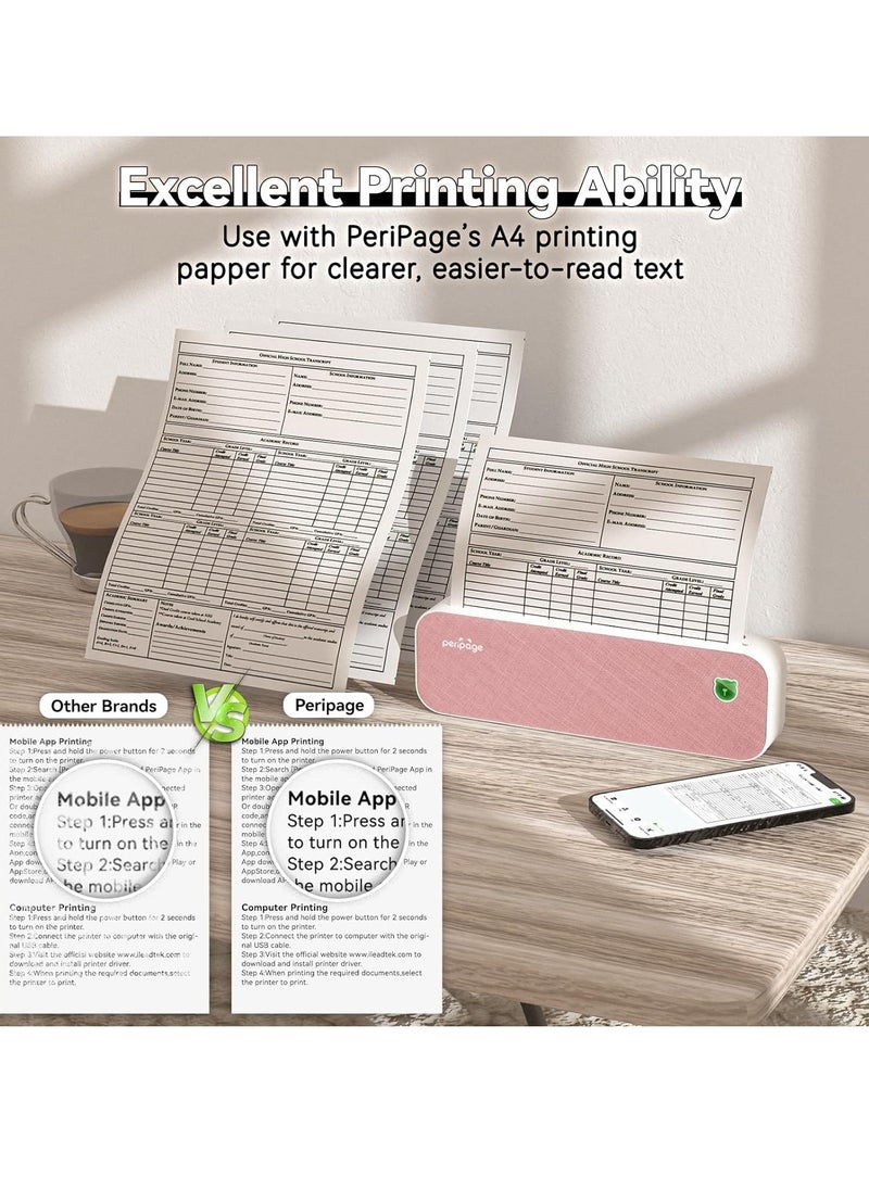 PeriPage - PeriPage A40 Thermal Portable A4 Printer, Wireless Inkless Bluetooth Mobile Travel Printer, Compatible with Android and iOS, Prints Documents - Image 1
