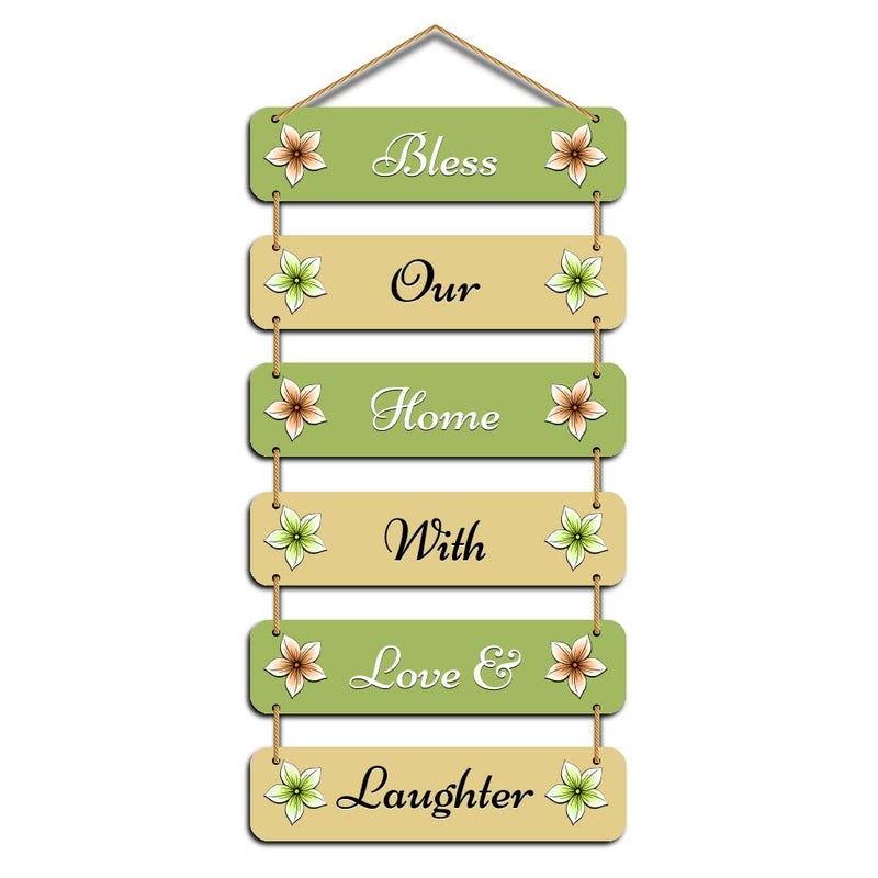 Kaameri Bazaar “Bless Our Home with Love & Laughter” Wall Hanging – Rustic Quote Art for Living Room, Entryway & Family Wall Decor - Image 1