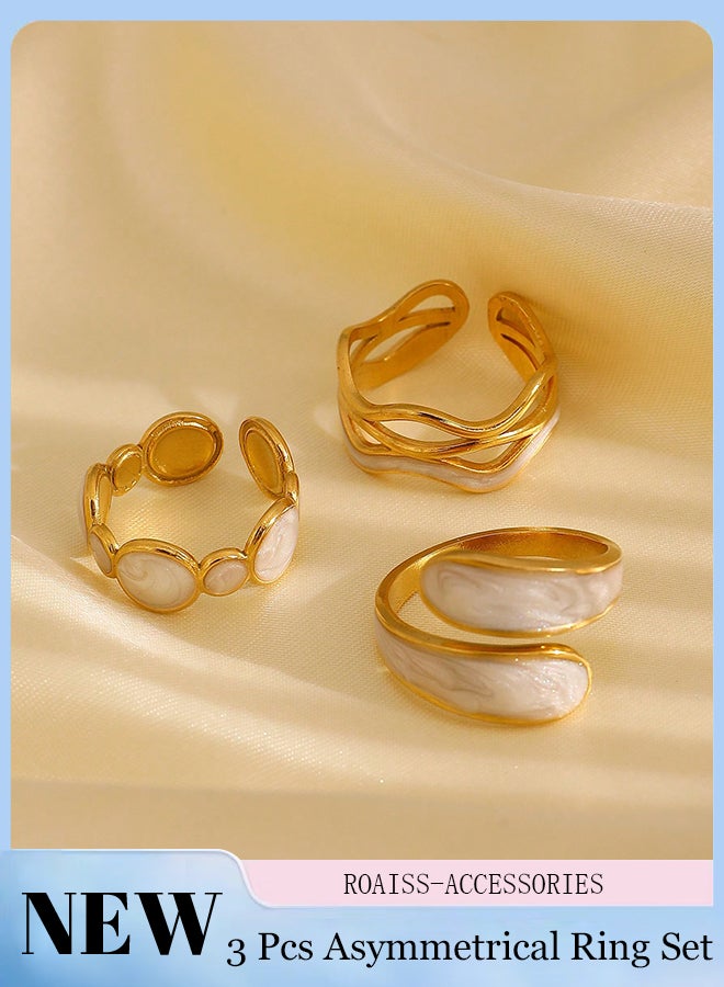 roaiss 3 Pcs Stainless Steel Ring Set, Simple Irregular Opening Design, Vintage Gold Wide Version Jewelry, Suitable for Women Daily Wear, Weddings, Parties, Festivals, Beach Vacations - Image 1