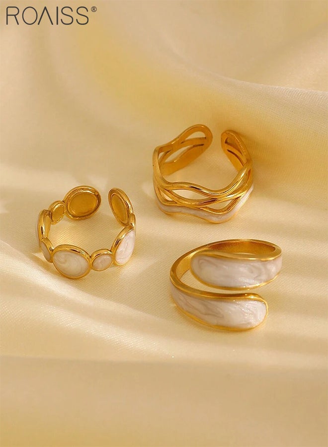 roaiss 3 Pcs Stainless Steel Ring Set, Simple Irregular Opening Design, Vintage Gold Wide Version Jewelry, Suitable for Women Daily Wear, Weddings, Parties, Festivals, Beach Vacations - Image 3