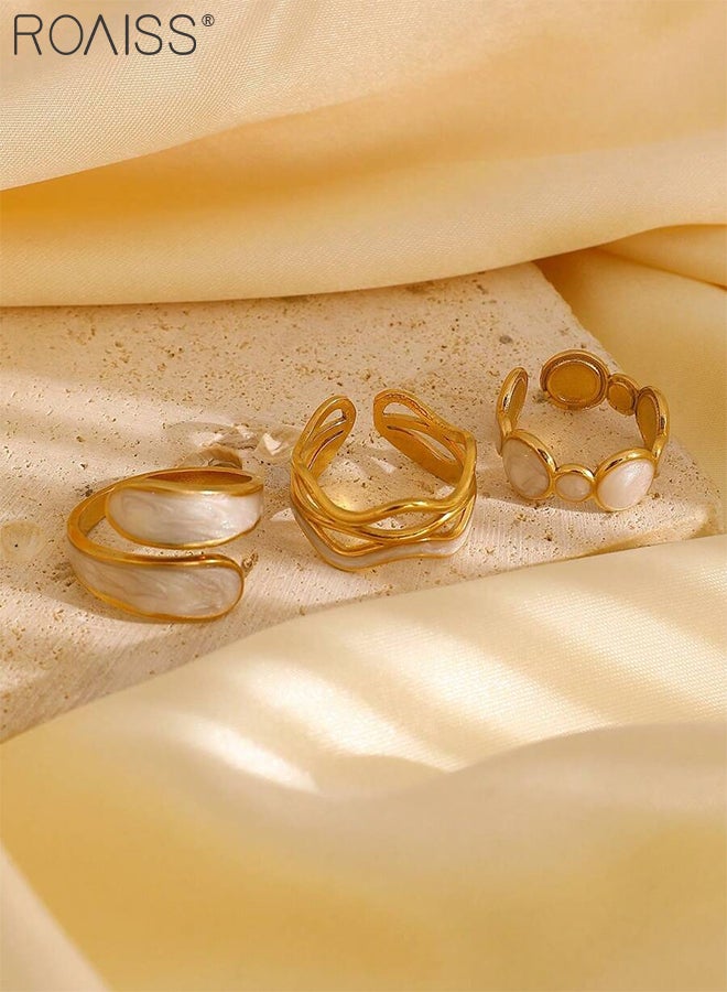 roaiss 3 Pcs Stainless Steel Ring Set, Simple Irregular Opening Design, Vintage Gold Wide Version Jewelry, Suitable for Women Daily Wear, Weddings, Parties, Festivals, Beach Vacations - Image 2