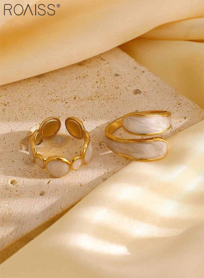 roaiss 3 Pcs Stainless Steel Ring Set, Simple Irregular Opening Design, Vintage Gold Wide Version Jewelry, Suitable for Women Daily Wear, Weddings, Parties, Festivals, Beach Vacations - Image 4