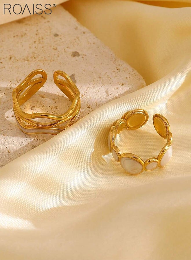 roaiss 3 Pcs Stainless Steel Ring Set, Simple Irregular Opening Design, Vintage Gold Wide Version Jewelry, Suitable for Women Daily Wear, Weddings, Parties, Festivals, Beach Vacations - Image 5