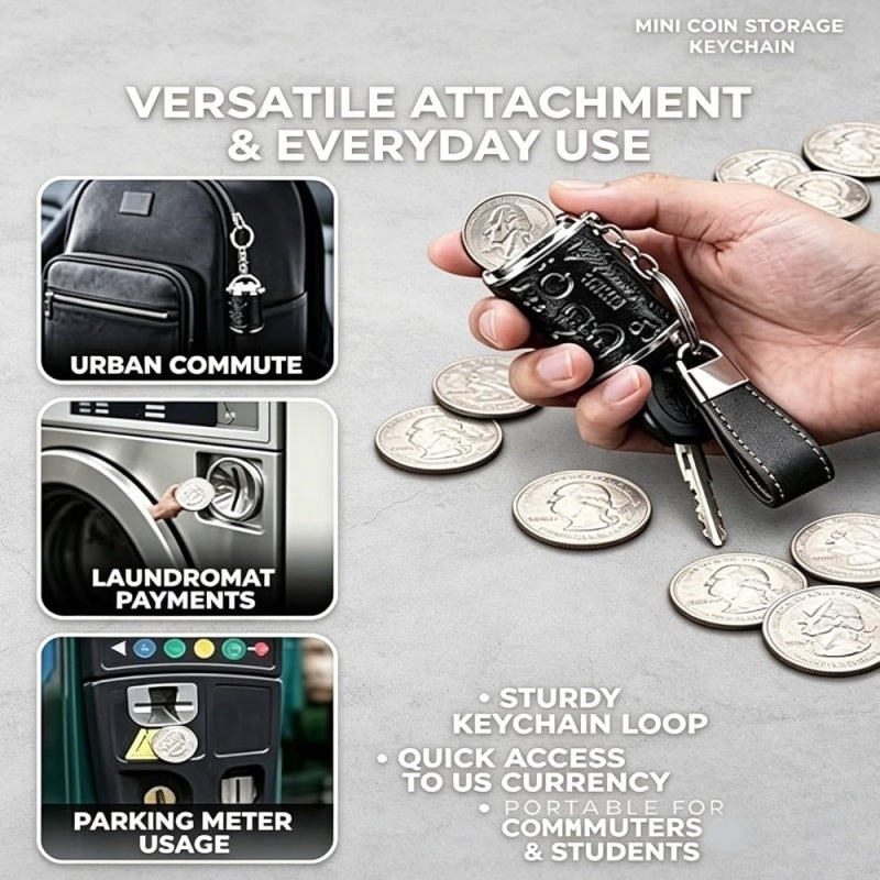 Coin Holder Keychain 2-In-1 Compact Coin Storage Durable Zinc Alloy - Secure Spring-Loaded Snap Closure Keychain Change Holder for Parking Meters - Image 2