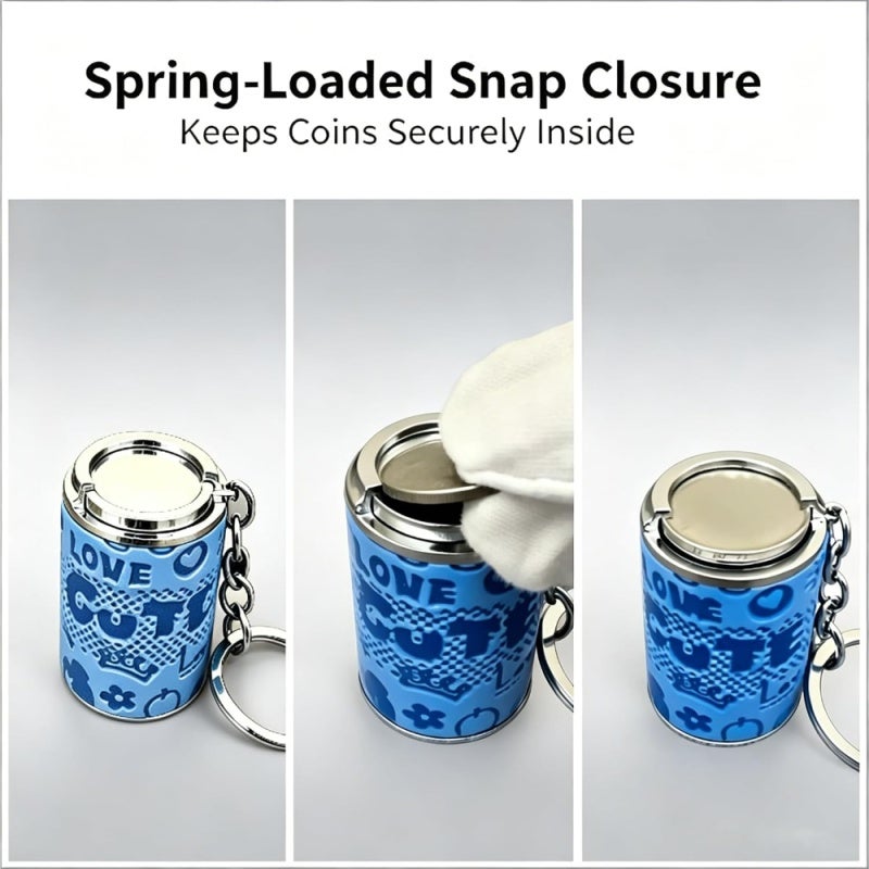 Coin Holder Keychain 2-In-1 Compact Coin Storage Durable Zinc Alloy - Secure Spring-Loaded Snap Closure Keychain Change Holder for Parking Meters - Image 3