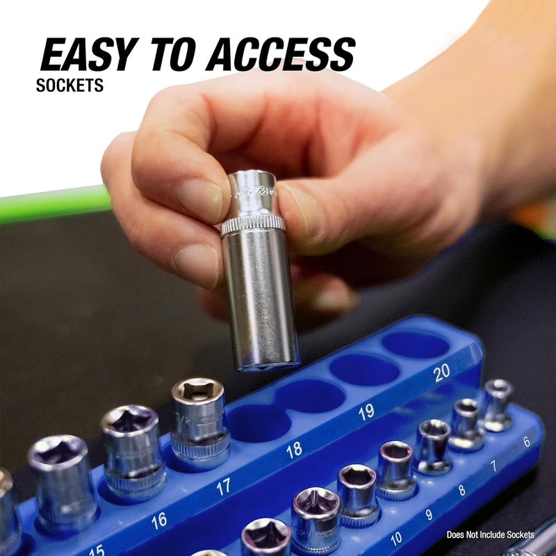 OEMTOOLS 22486 3 Piece Metric Magnetic Socket Tray Set, Magnetic Socket Organizer Holds Up to 75 Sockets in 1/4", 3/8", and 1/2" Sizes, Blue Magnetic Socket Holders - Image 5