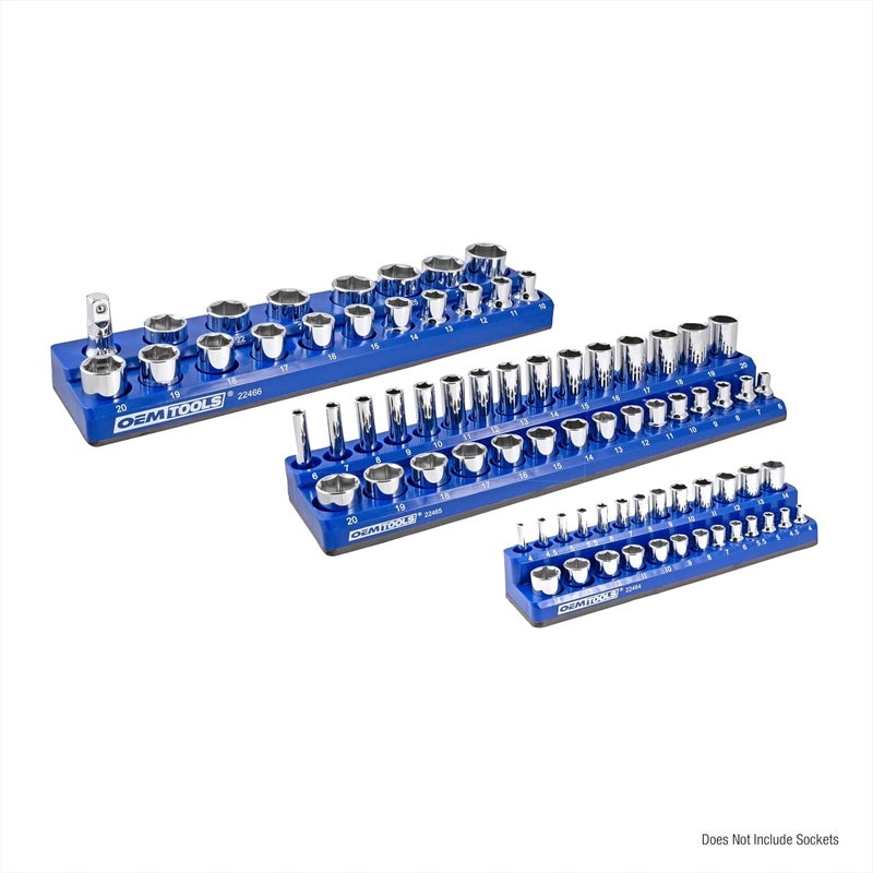 OEMTOOLS 22486 3 Piece Metric Magnetic Socket Tray Set, Magnetic Socket Organizer Holds Up to 75 Sockets in 1/4", 3/8", and 1/2" Sizes, Blue Magnetic Socket Holders - Image 2
