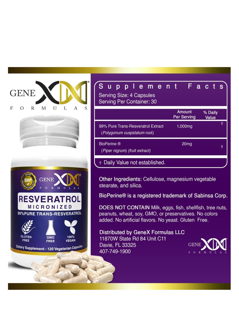 Genex Formulas Trans Resveratrol 1000mg Serving 99% Pure Micronized 120 Capsules - Image 2