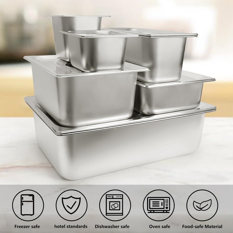 Stainless Steel 1 4 Size Hotel Steam Table Pans 4 Inch Deep With Lids 4 Piece Set Anti Jam Chafing Food Storage Metal Pan For Catering - Image 2